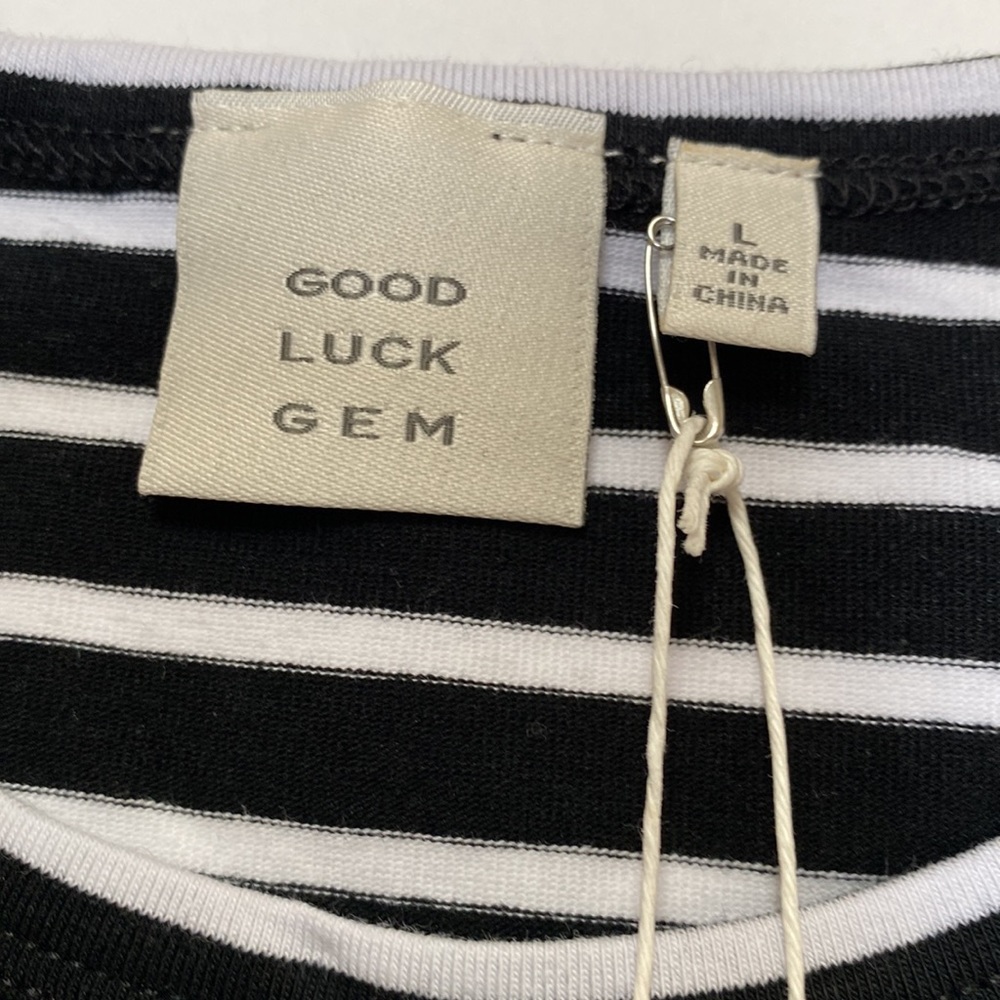 Good Luck Gem Top. Size L black/white stripe. - Picture 2 of 5